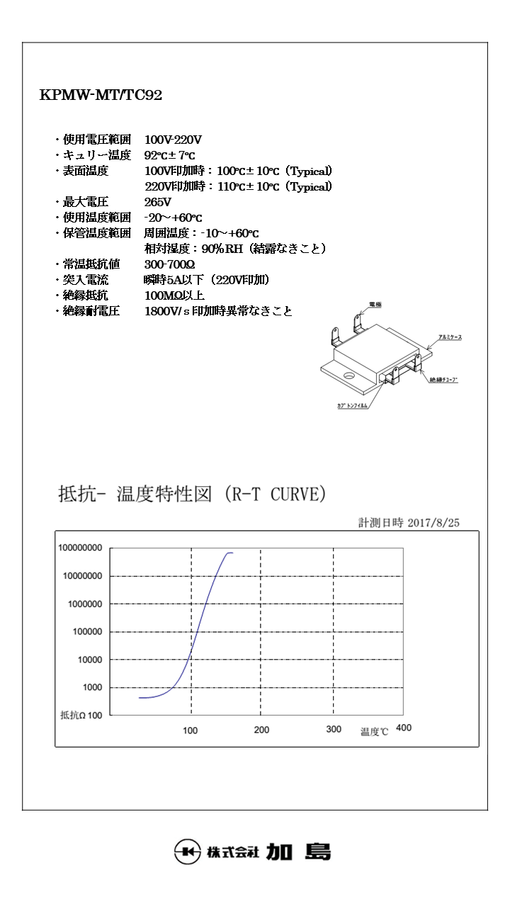 PTCヒーター 規格品ラインナップ